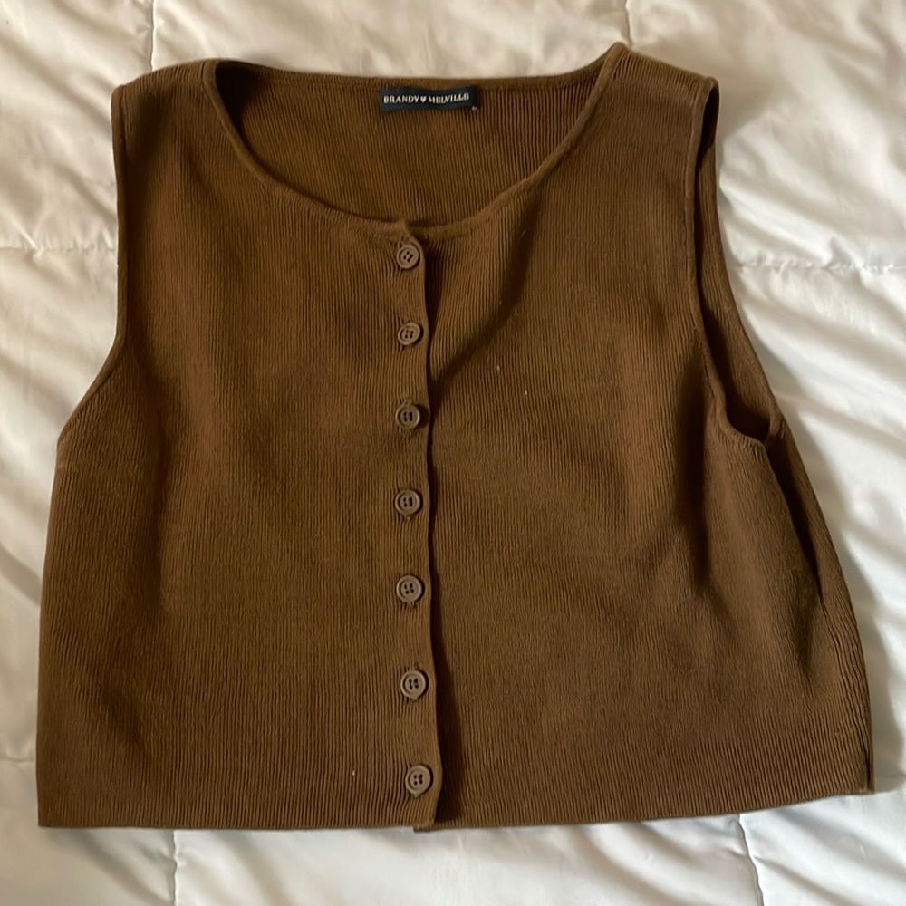 authentic brandy meville cropped brown button up vest